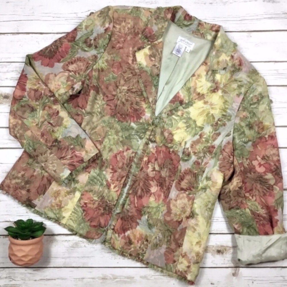 Coldwater Creek Floral Print Plus Size Silk Jacket